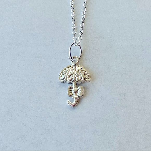 Umbrella Necklace Silver Tone Pendant Charm - Picture 1 of 5